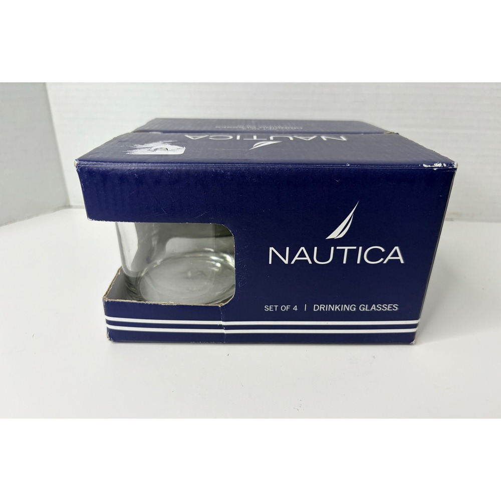 Nautica Home Set of 4 Drinking Glasses 11.2 oz Clear Glass Tumblers P4287 New